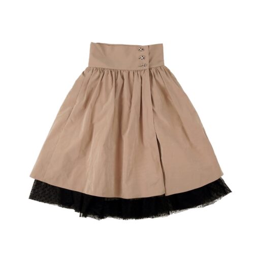#8 Polka Dot Detailed Shirring Skirt (Beige)