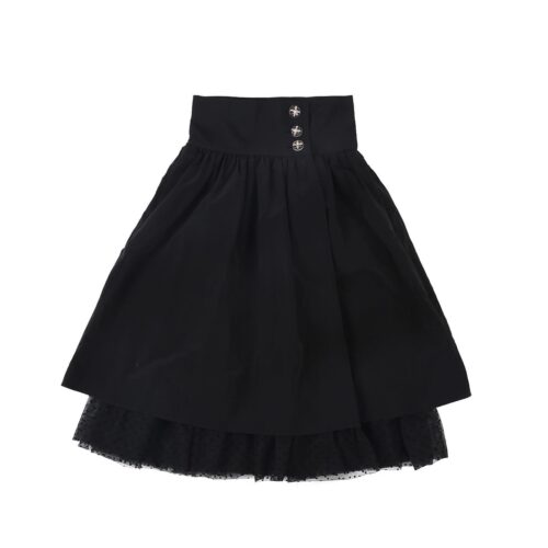 #8.1 Polka Dot Detailed Shirring Skirt (Black)