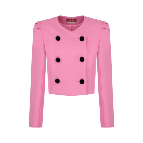 #20 Diana Pink Wool Crop Jacket with Velvet Buttons