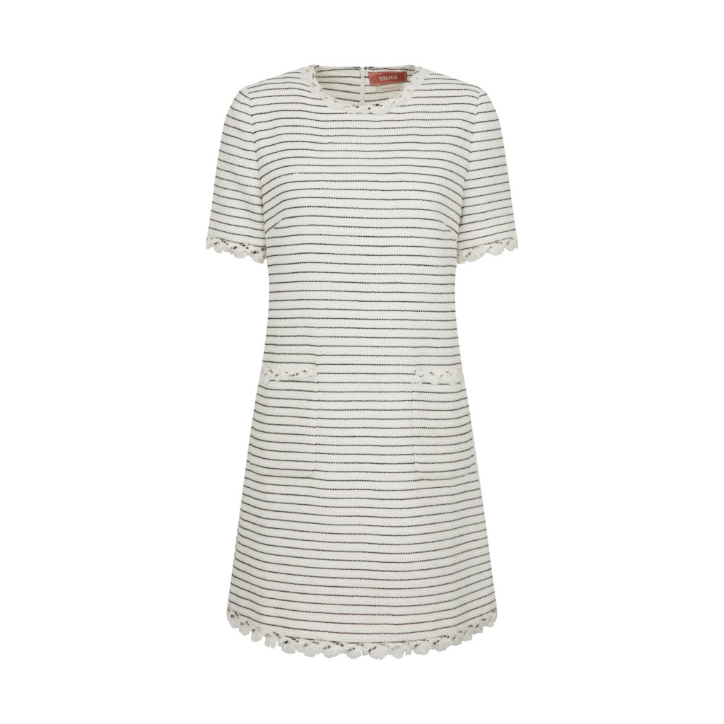 #26.1 Jane Summer Tweed Dress (B / W Stripe Tweed )