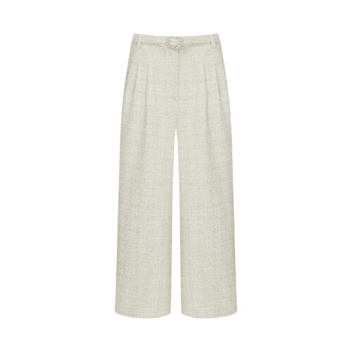 #44.1 Shiny White/Silver French Tweed Trousers