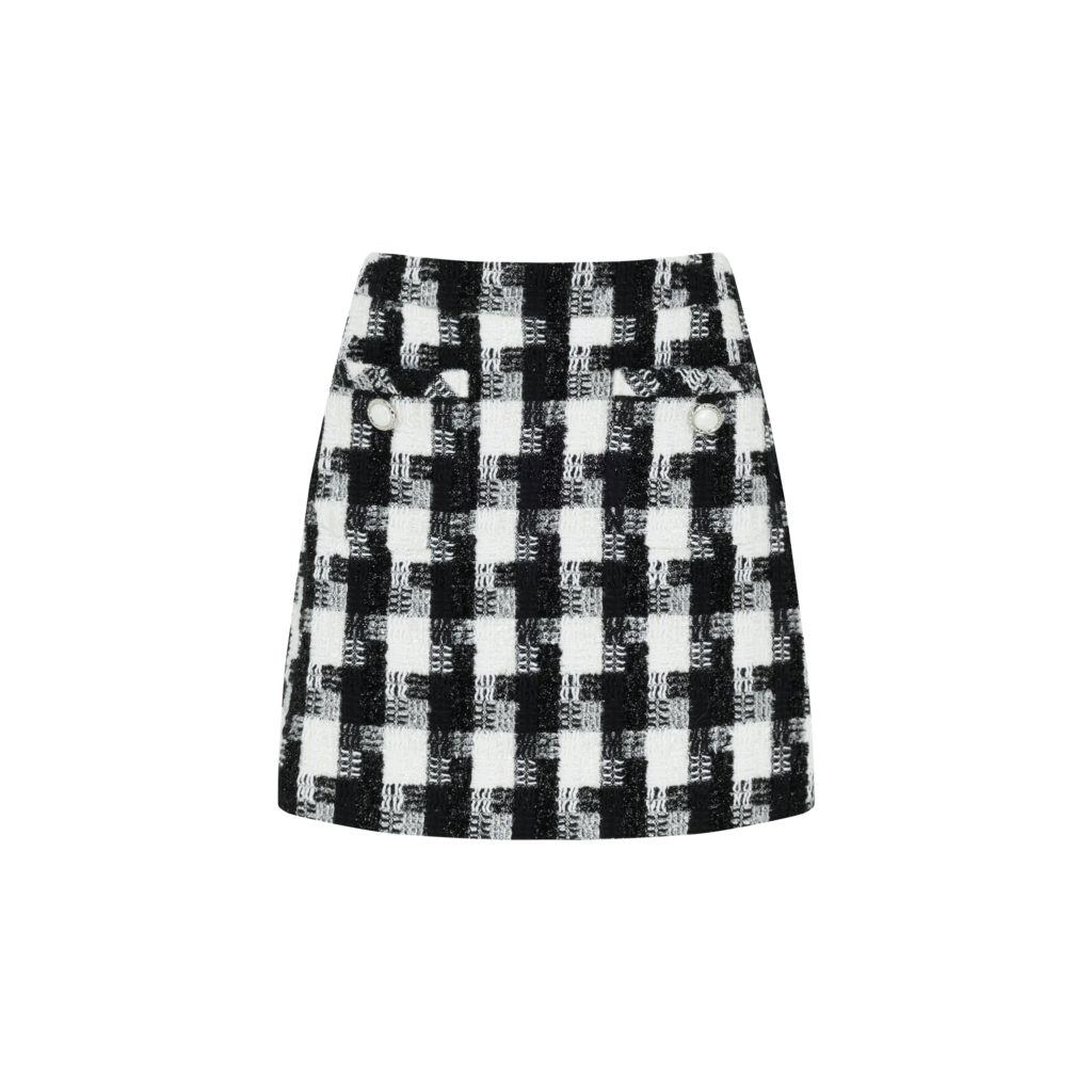 #67.1 Shiny Check Tweed Skirt (Set 5% Off)