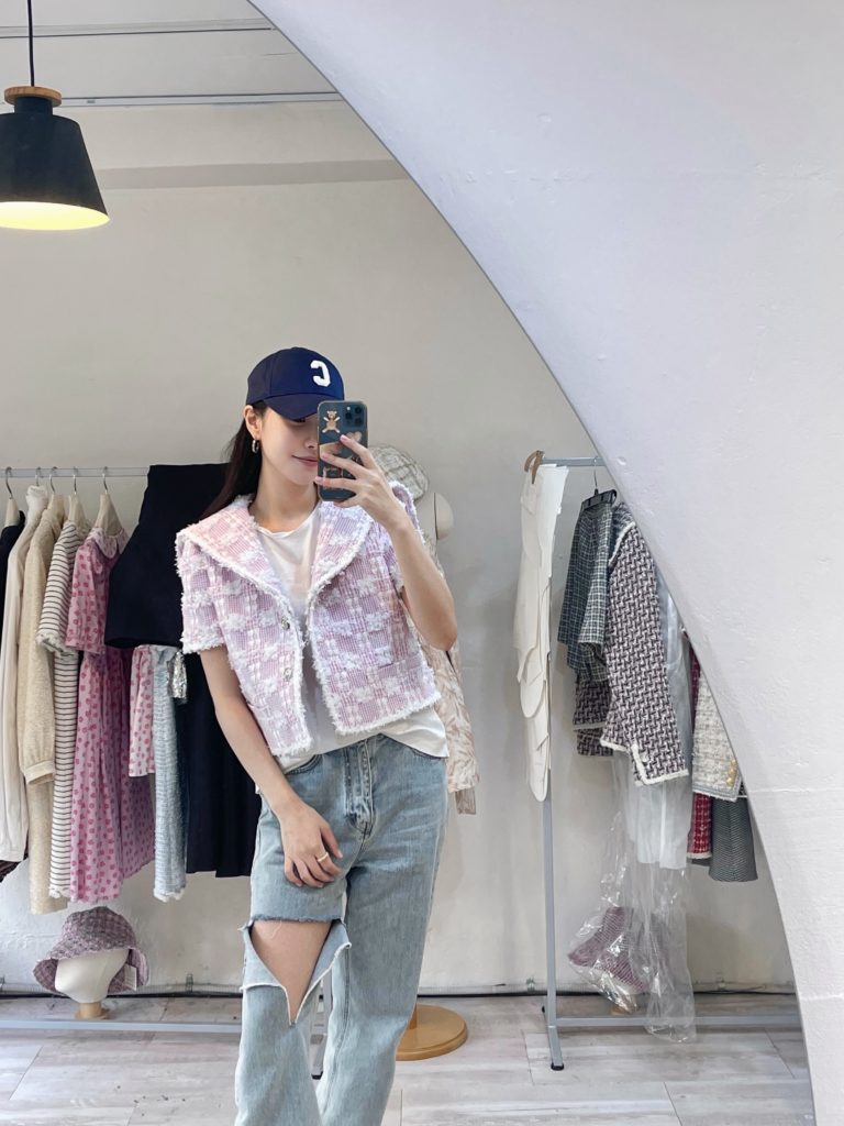 #72 Pink Houndstooth Sailor Tweed Jacket ( Set-Up 5% Off)