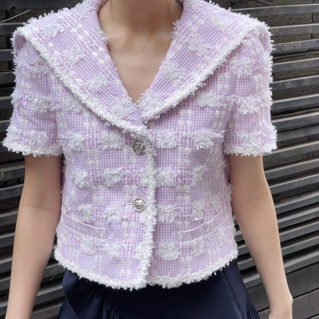 #72 Pink Houndstooth Sailor Tweed Jacket ( Set-Up 5% Off)