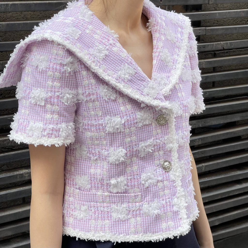 #72 Pink Houndstooth Sailor Tweed Jacket ( Set-Up 5% Off)