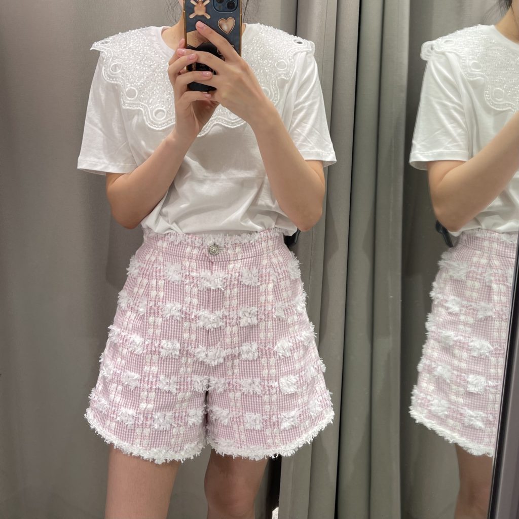 #72.1 Pink Houndstooth Sailor Tweed Shorts ( Set-Up 5% Off)
