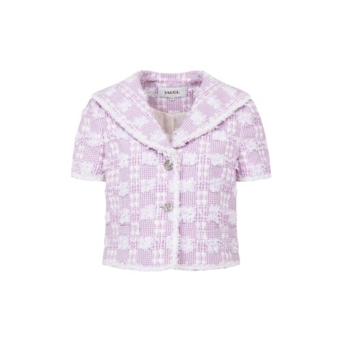 #72 Pink Houndstooth Sailor Tweed Jacket ( Set-Up 5% Off)
