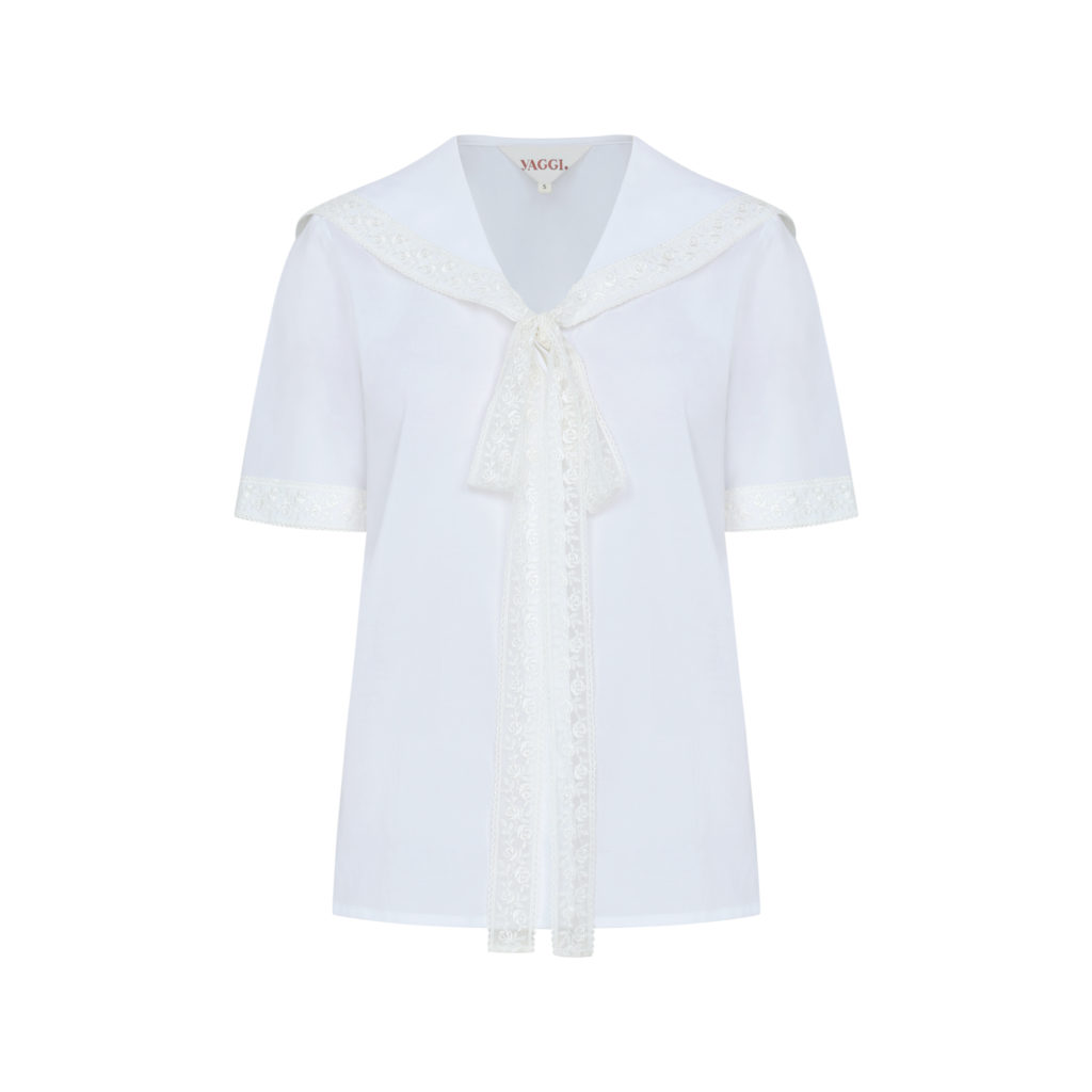 #88 Lace Detailed Sailor Collar Blouse