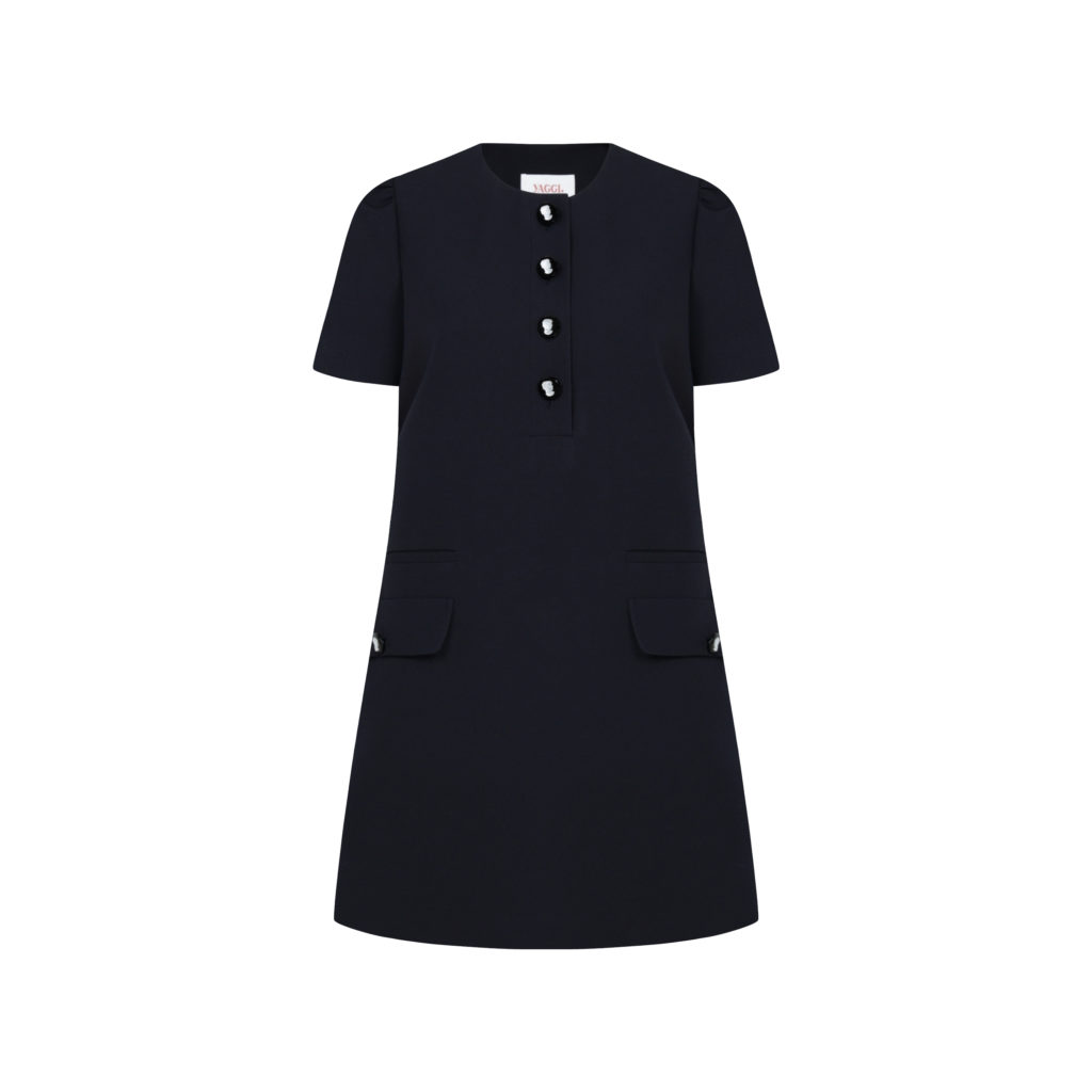 #91.1 Lady Camellia Button Dress (Dark Navy)
