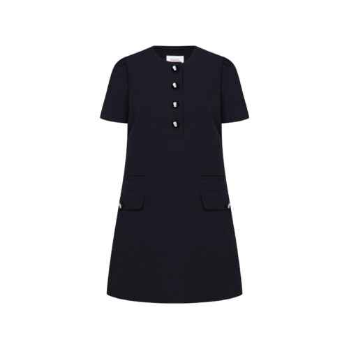 #91.1 Lady Camellia Button Dress (Dark Navy)