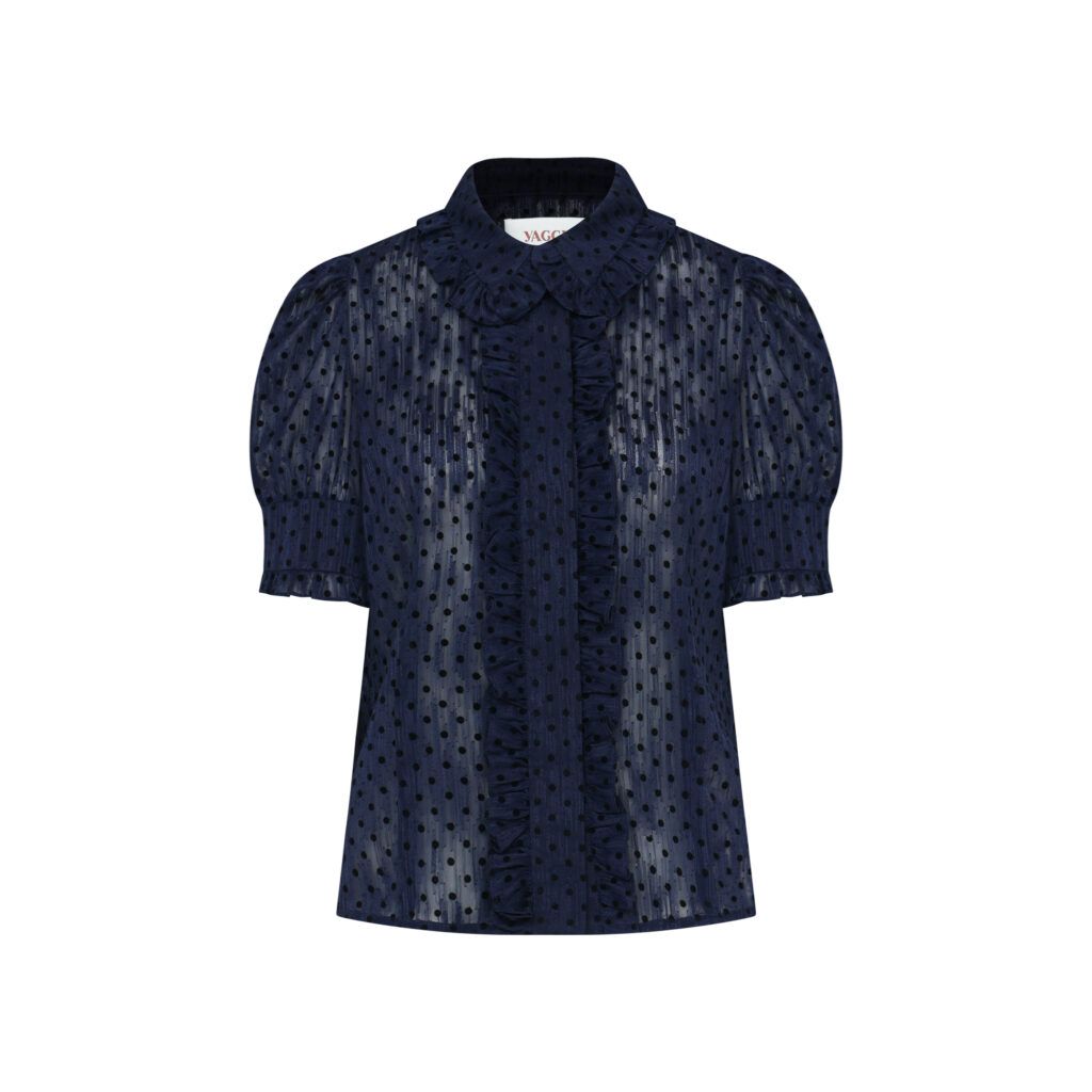 #93.2 Polka Dot Chiffon Blouse ( Navy )