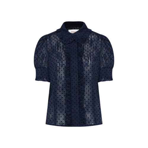 #93.2 Polka Dot Chiffon Blouse ( Navy )