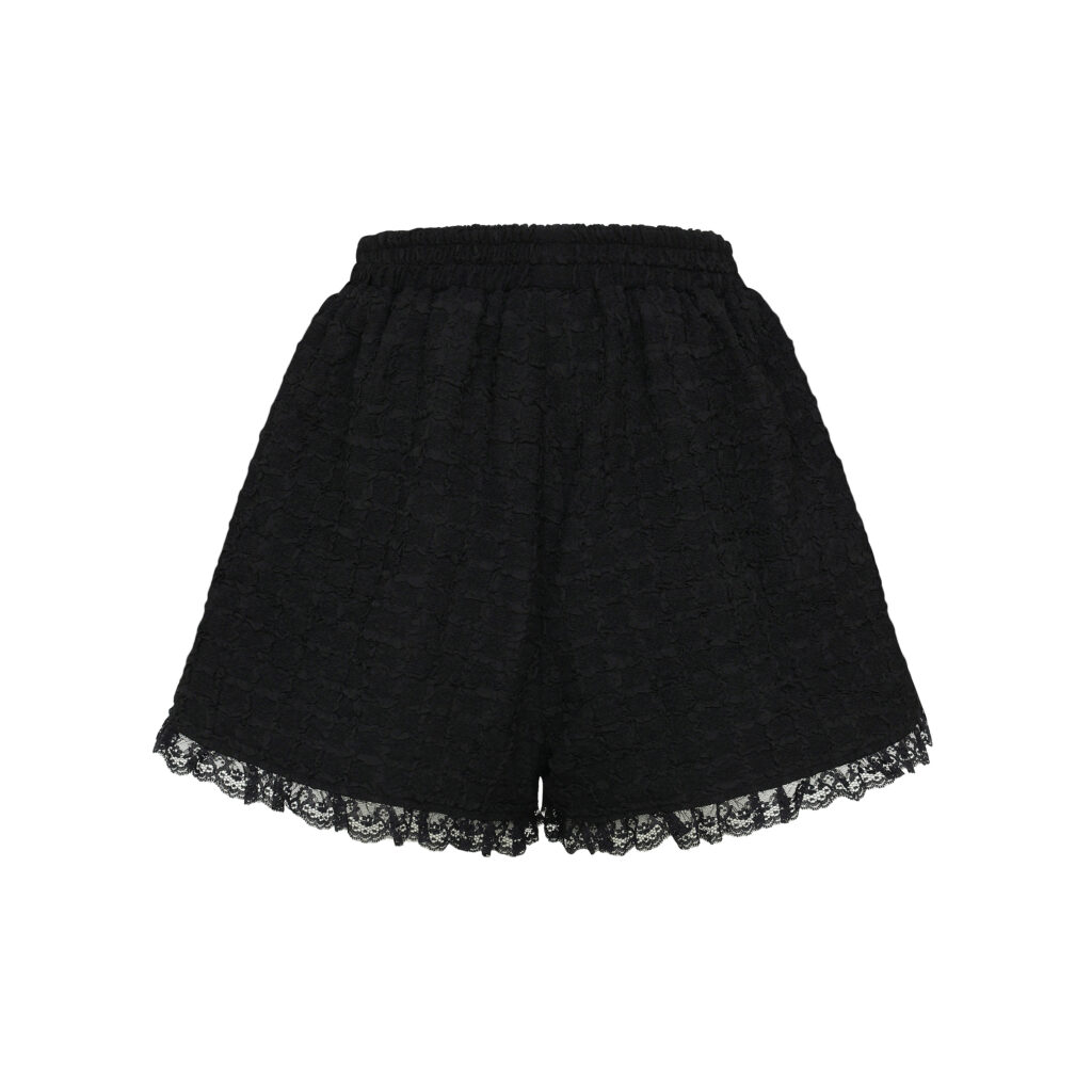 #94 Lace Trim Jacquard Shorts (Black)
