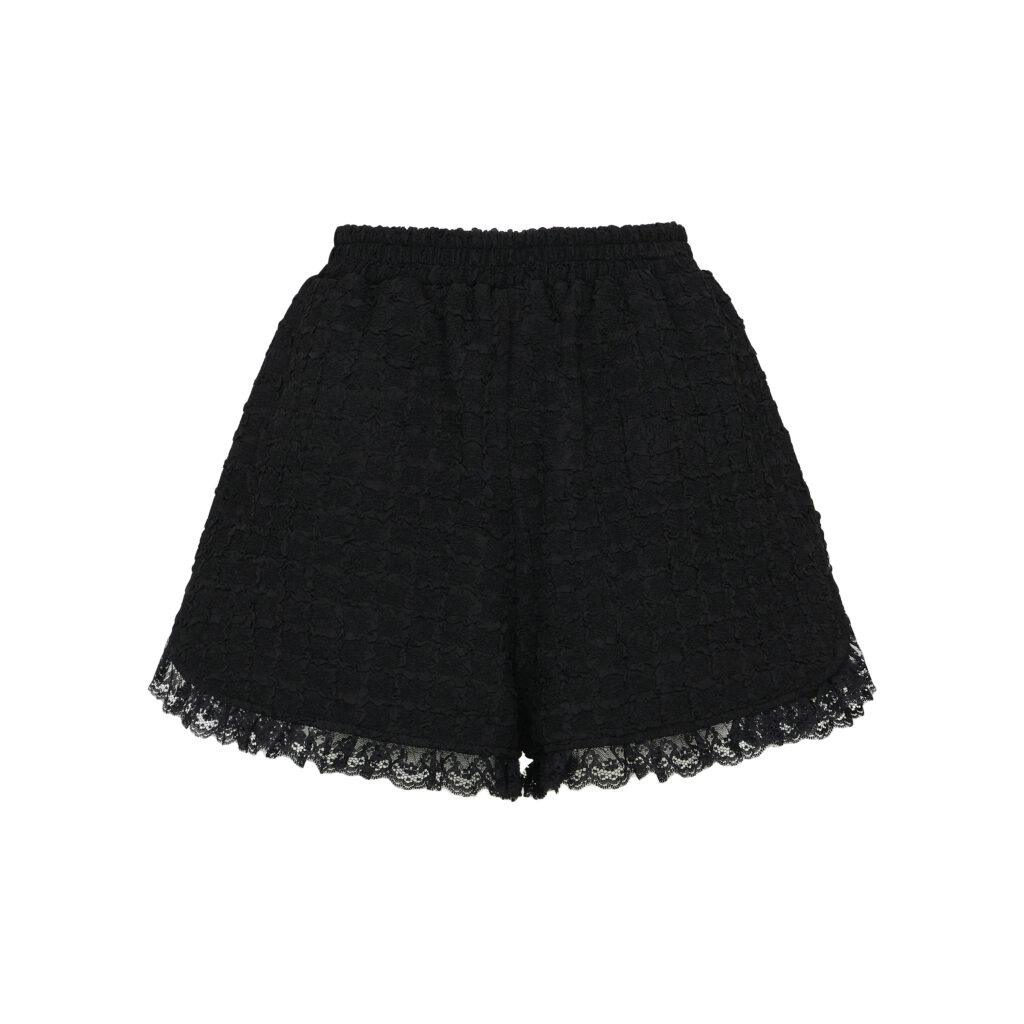 #94 Lace Trim Jacquard Shorts (Black)