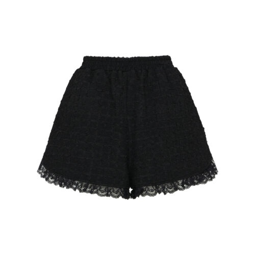 #94 Lace Trim Jacquard Shorts (Black)