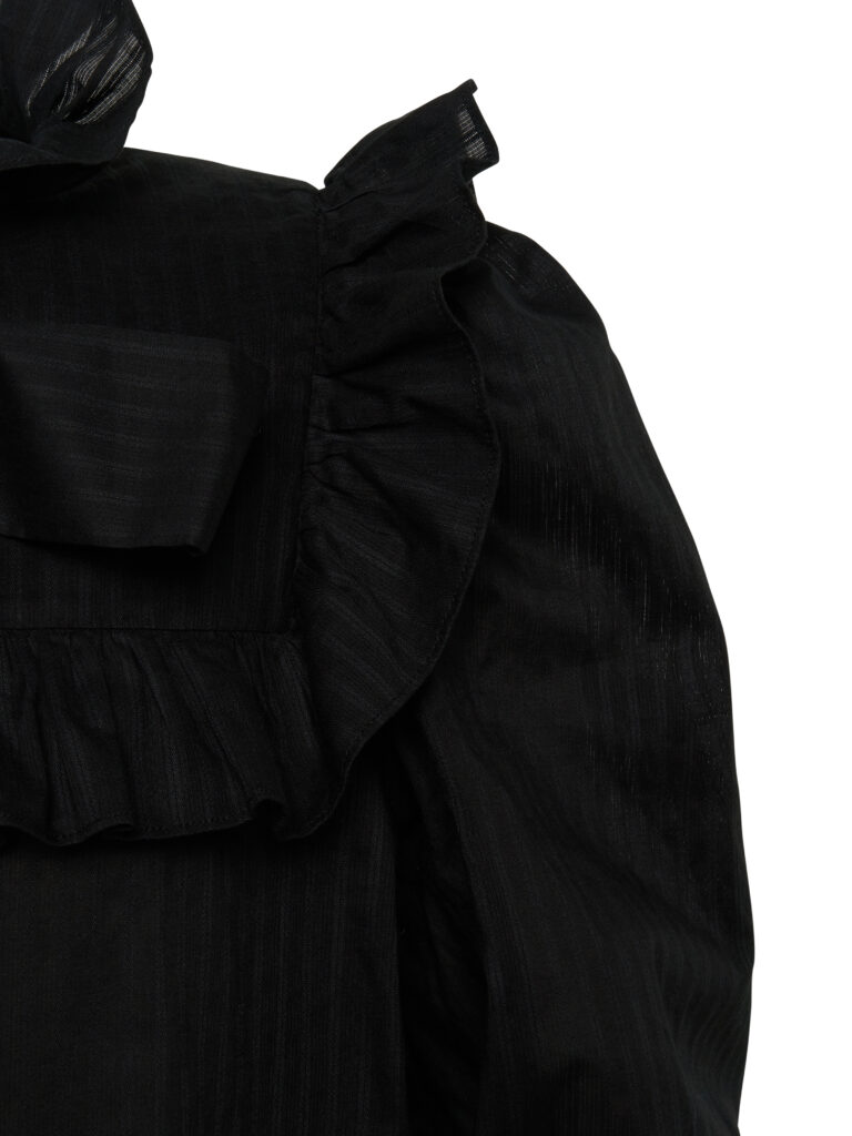 #102 Kate's Ruffle Bow Blouse (Black Stripe)