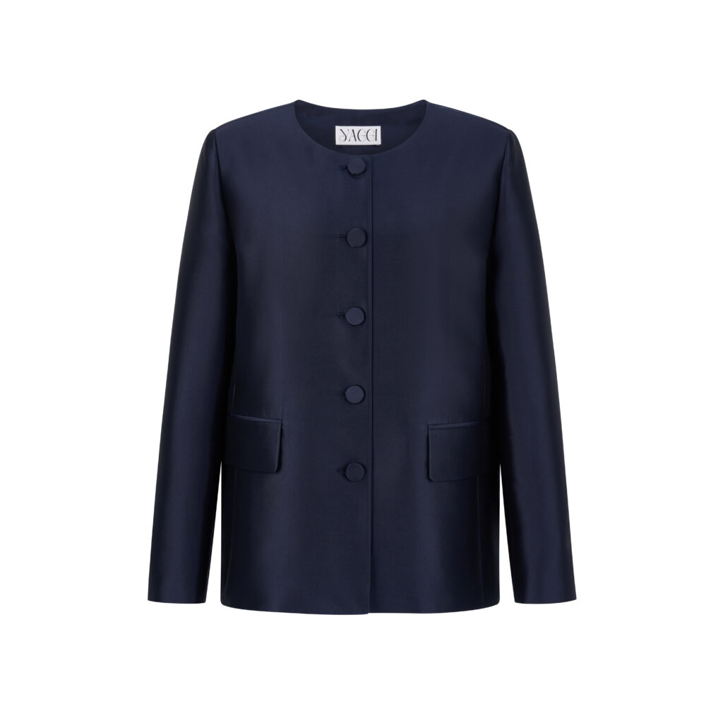 #114.1 Mikado Wool Silk Jacket (Navy)