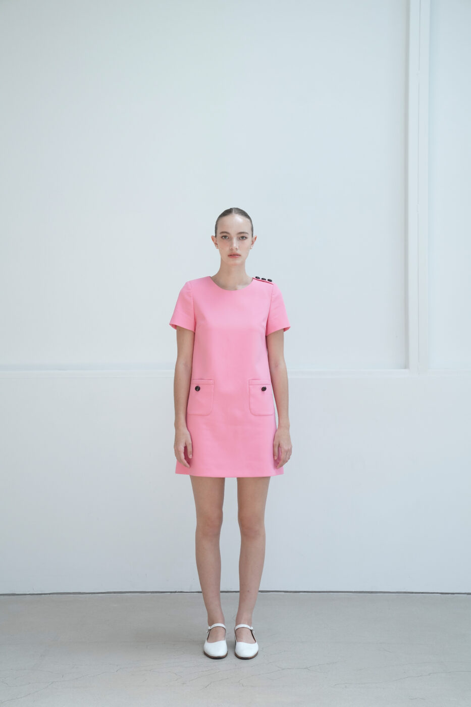 #117 Kate Button Dress (Flamingo)