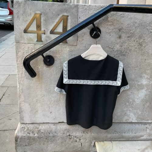 Alternative view of #123.1 Lace Detailed Sailor Collar Blouse (Black)