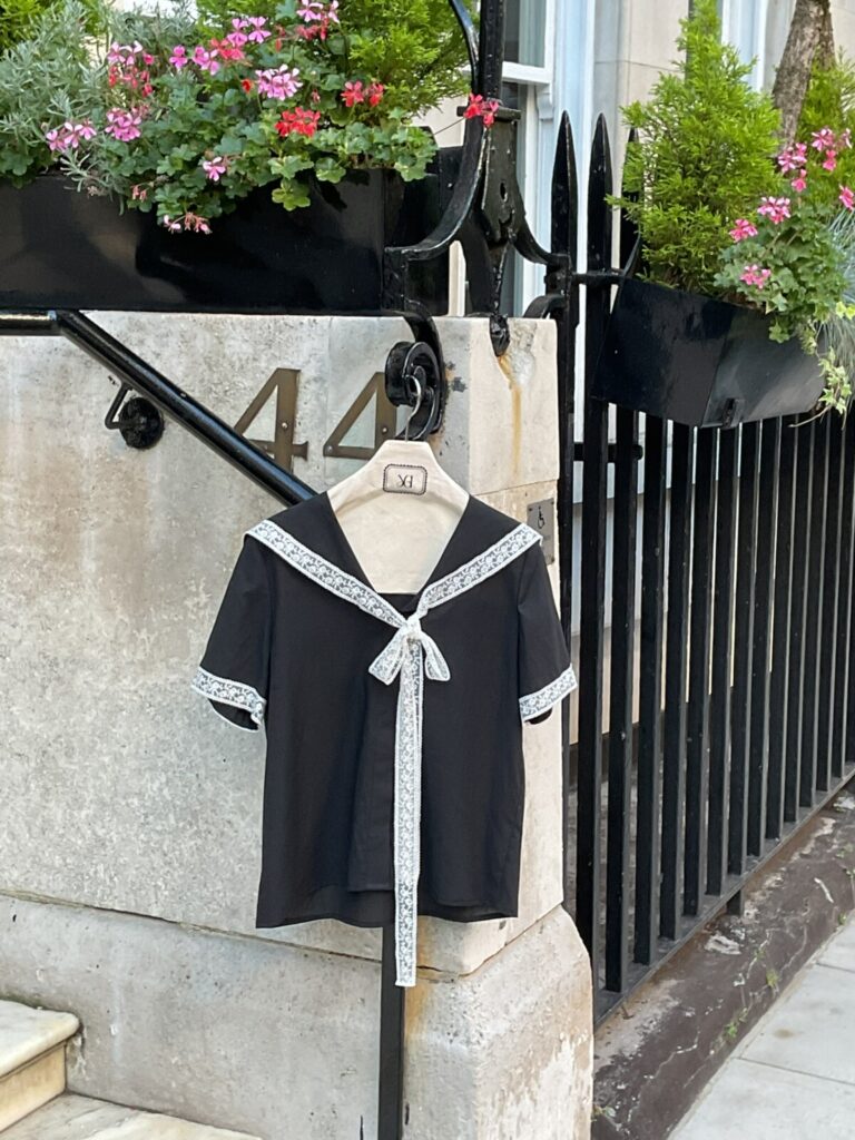 #123.1 Lace Detailed Sailor Collar Blouse (Black)