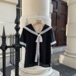 #123.1 Lace Detailed Sailor Collar Blouse (Black)