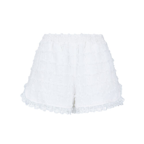 #124.1 Lace Trim Jacquard Shorts (White)