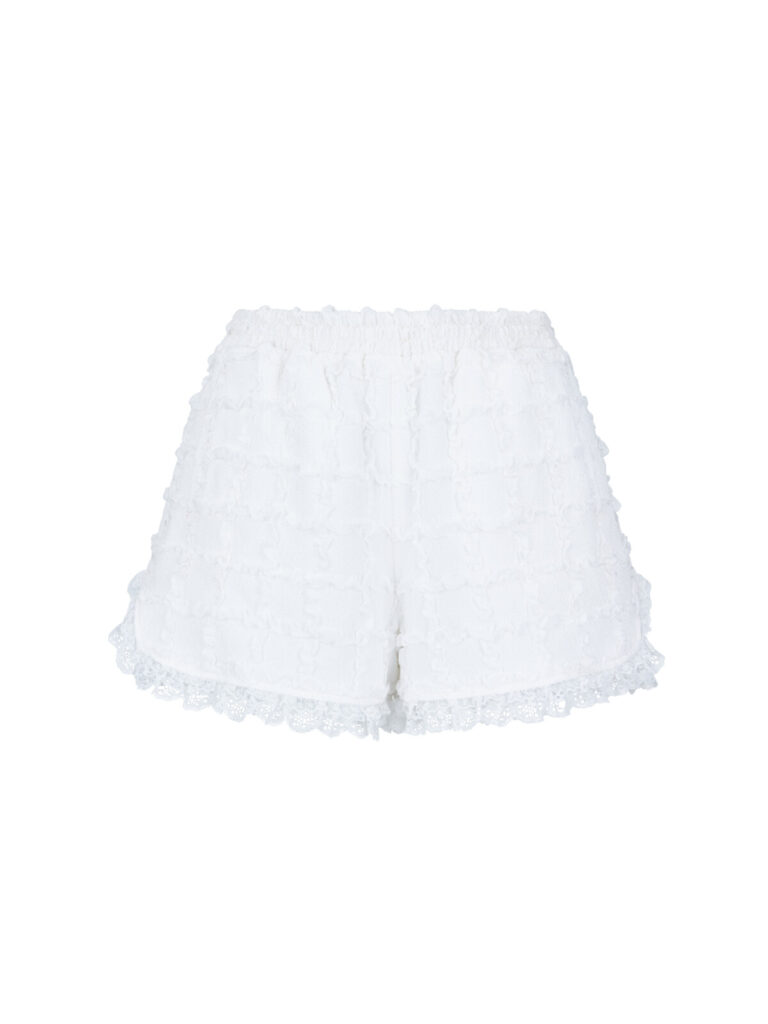 #124.1 Lace Trim Jacquard Shorts (White)