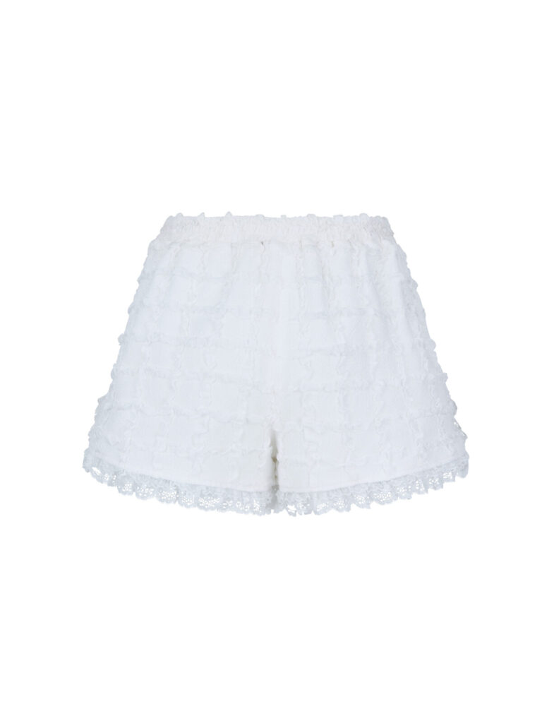 #124.1 Lace Trim Jacquard Shorts (White)