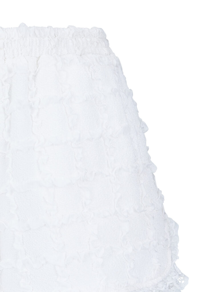 #124.1 Lace Trim Jacquard Shorts (White)