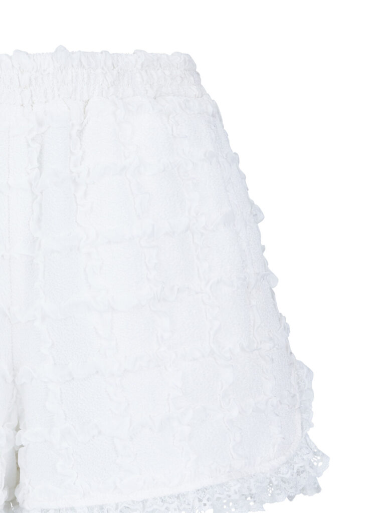 #124.1 Lace Trim Jacquard Shorts (White)