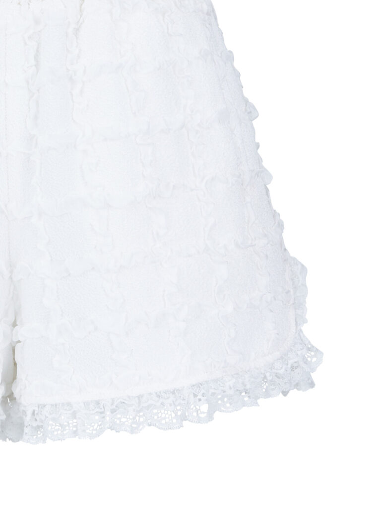 #124.1 Lace Trim Jacquard Shorts (White)