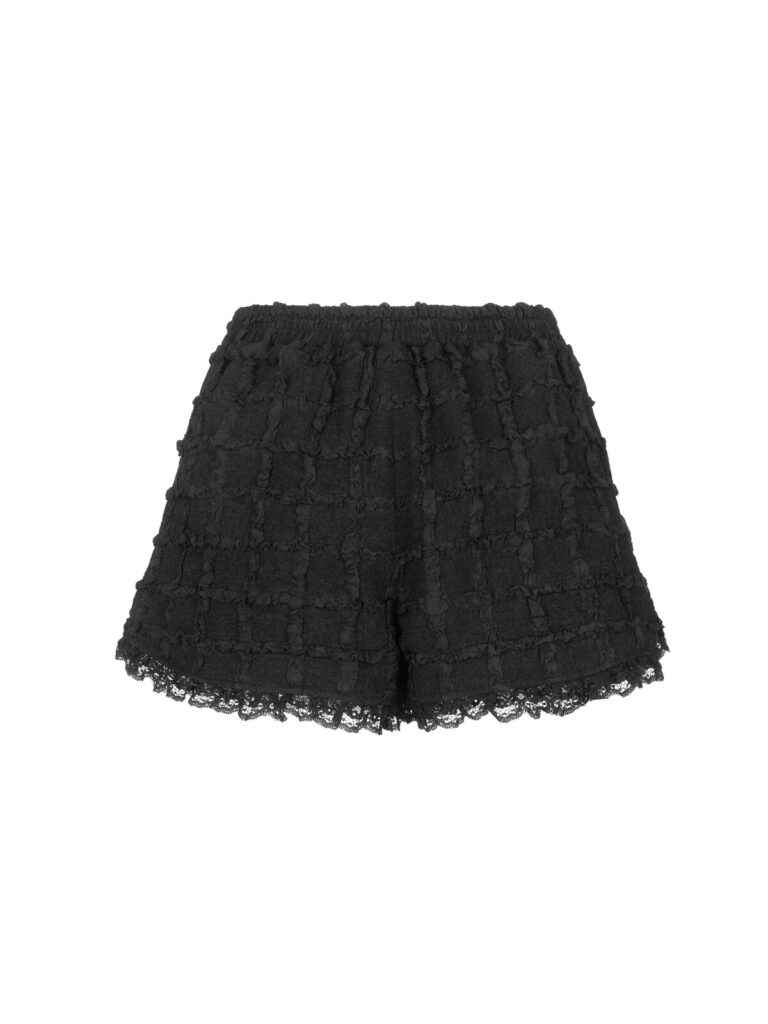 #124 Lace Trim Jacquard Shorts (Black)