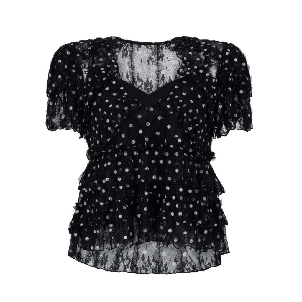 #125 Polka Dot Ruffle Blouse (Black)