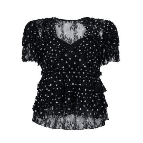 #125 Polka Dot Ruffle Blouse (Black)
