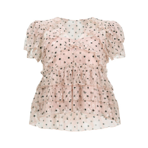#125.1 Polka Dot Ruffle Blouse (Pink)
