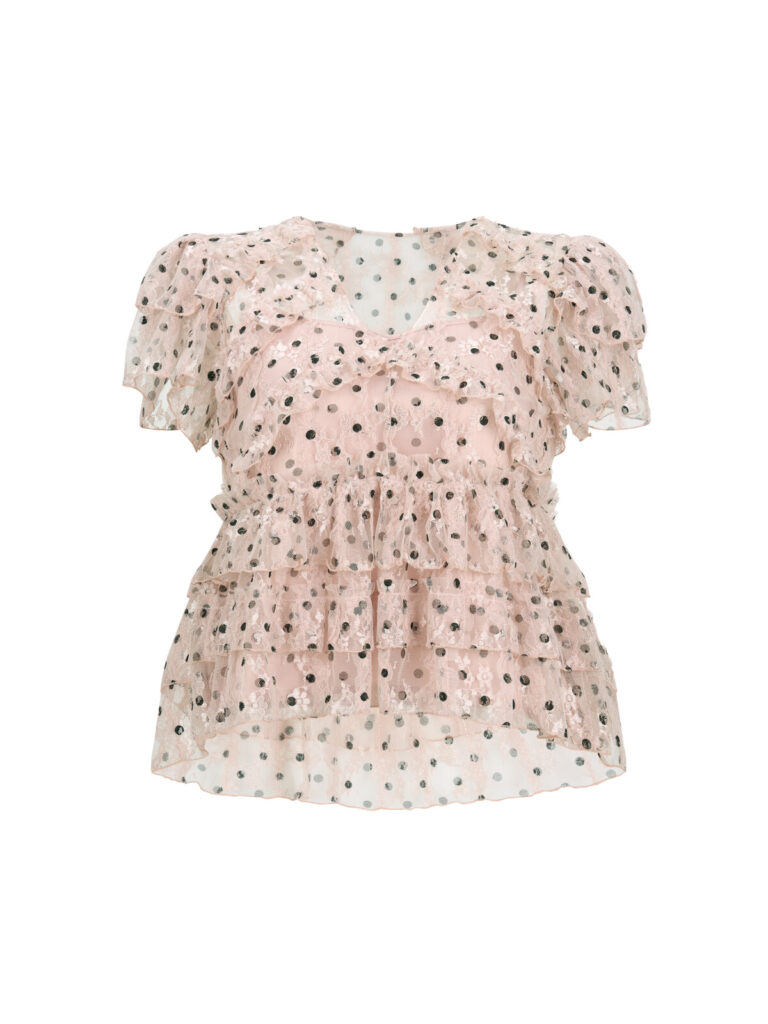 #125.1 Polka Dot Ruffle Blouse (Pink)