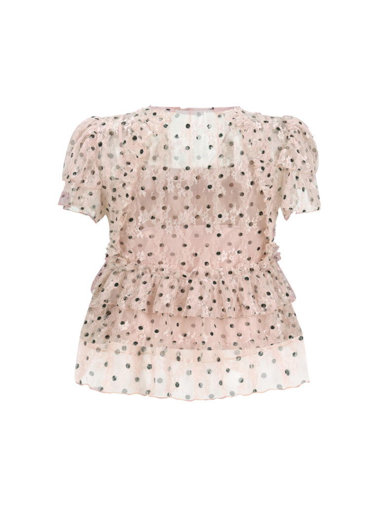 #125.1 Polka Dot Ruffle Blouse (Pink)