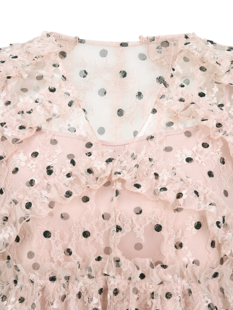 #125.1 Polka Dot Ruffle Blouse (Pink)