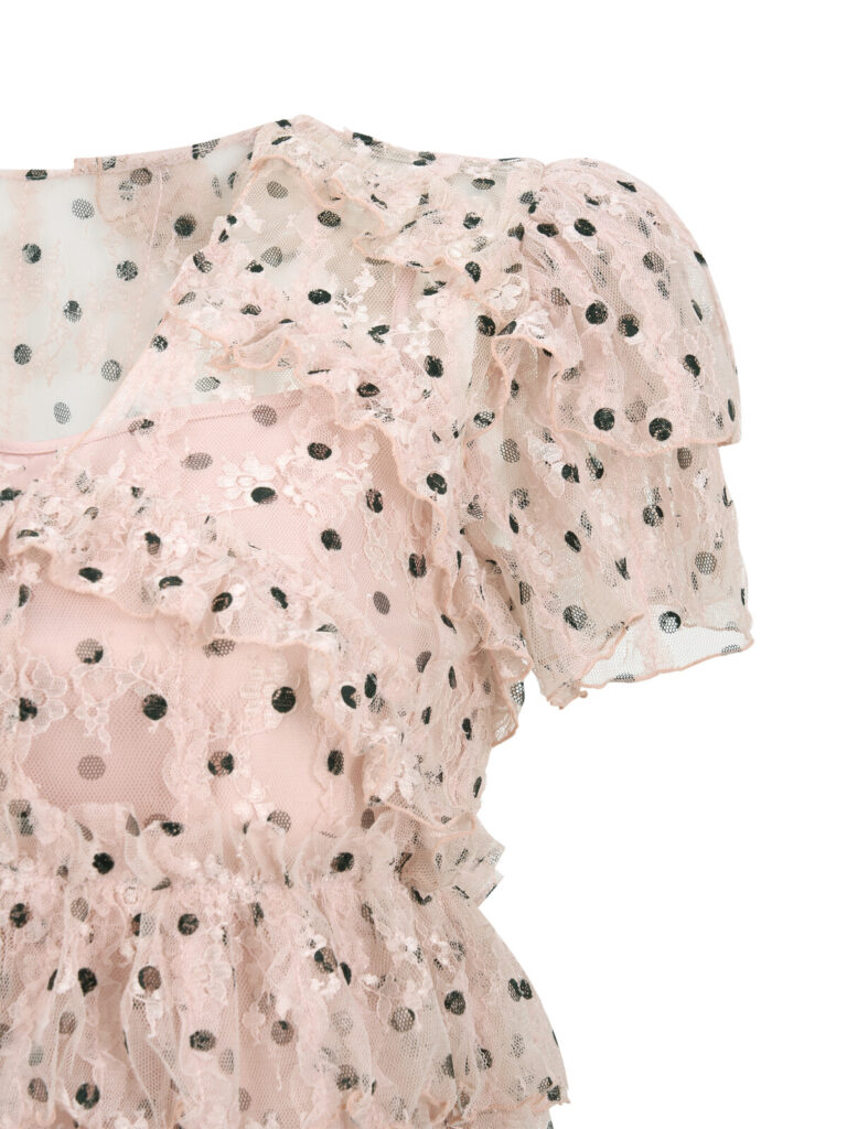 #125.1 Polka Dot Ruffle Blouse (Pink)