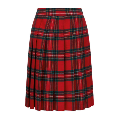 #132 Red Checked Wool Pleated Skirt