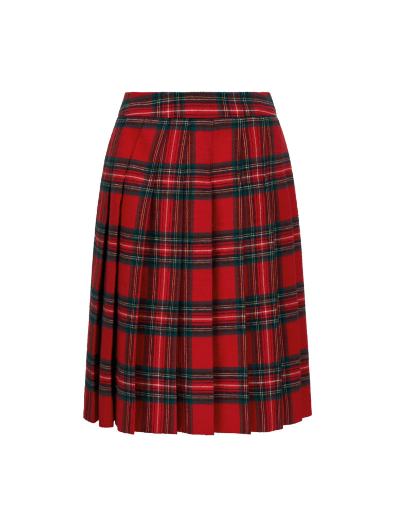 #132 Red Checked Wool Pleated Skirt