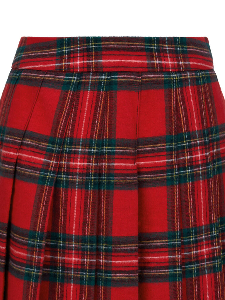 #132 Red Checked Wool Pleated Skirt