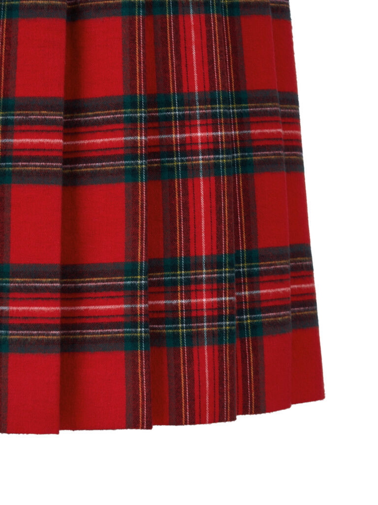 #132 Red Checked Wool Pleated Skirt
