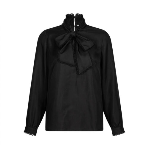 #141 Champagne Silk Bow Blouse (Black)