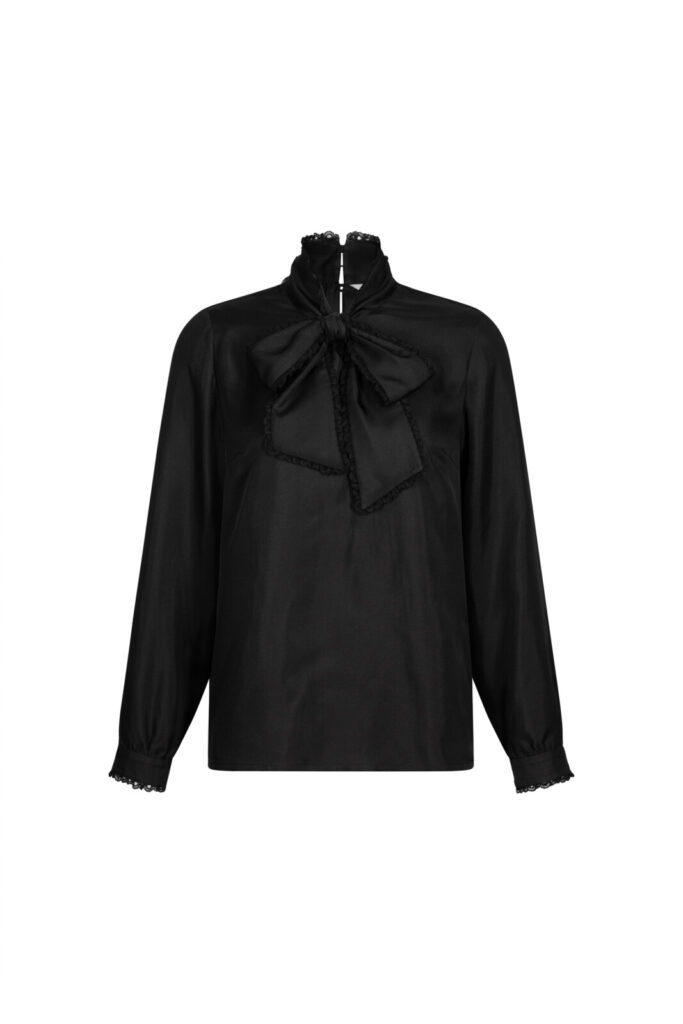 #141 Champagne Silk Bow Blouse (Black)