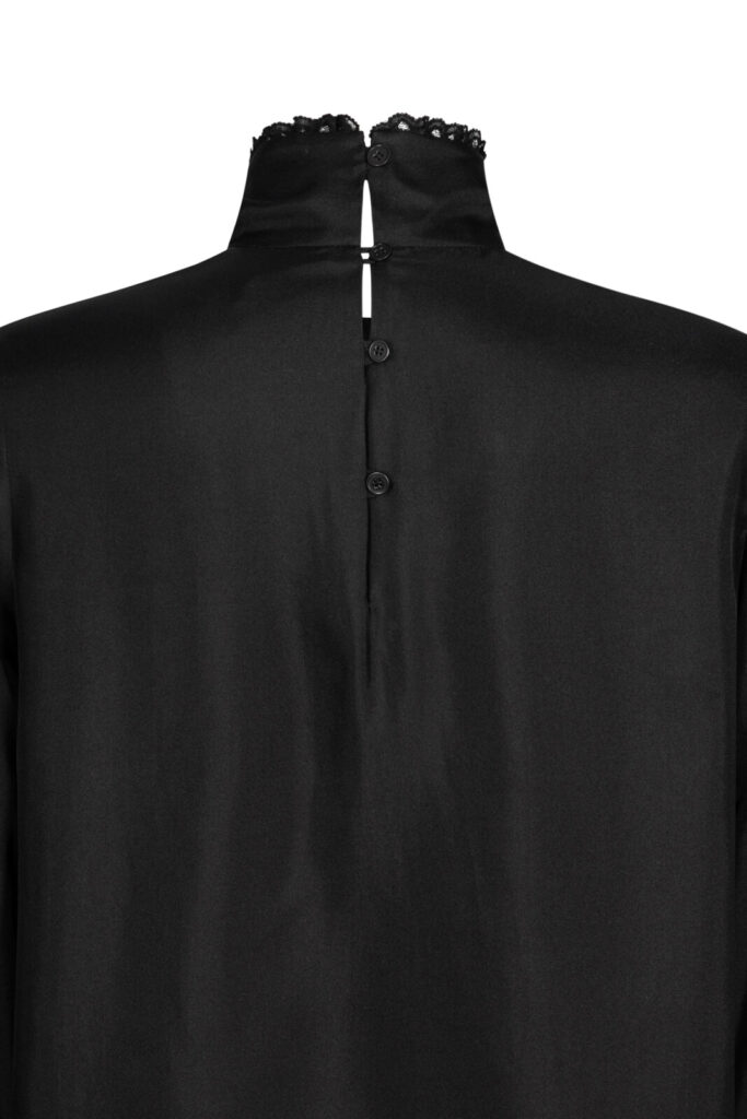 #141 Champagne Silk Bow Blouse (Black)