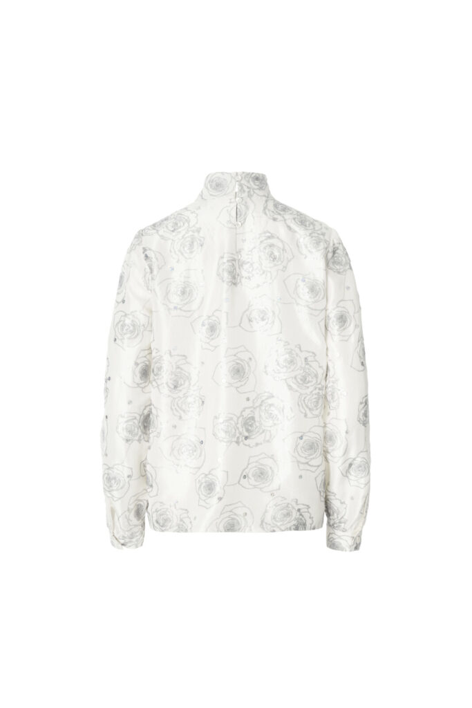 #1411. Champagne Silk Bow Blouse (Rose Sequin)