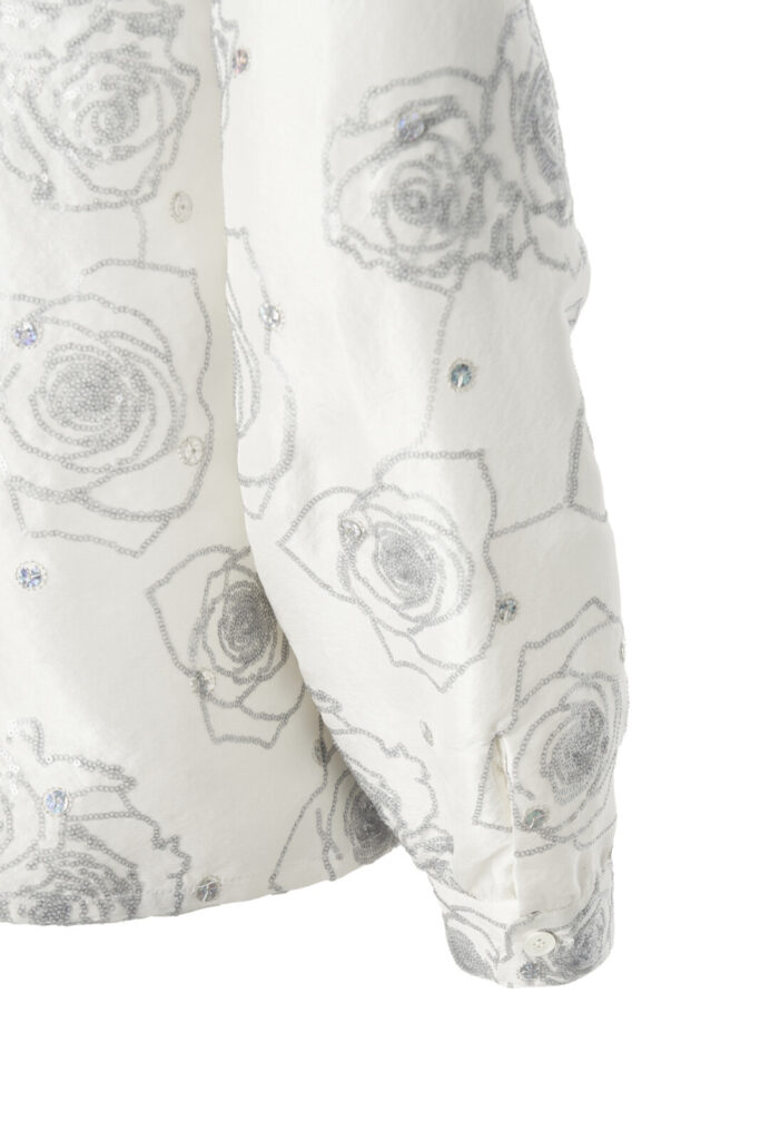 #1411. Champagne Silk Bow Blouse (Rose Sequin)