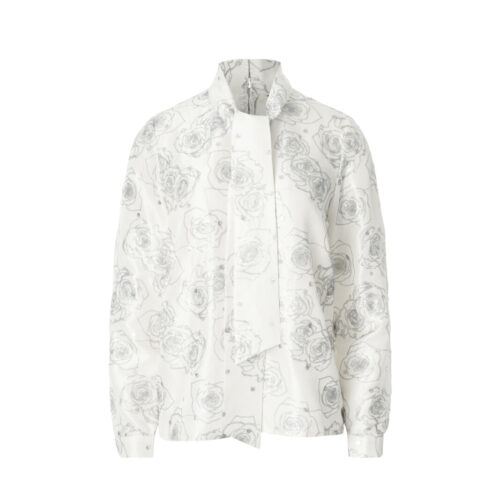#1411. Champagne Silk Bow Blouse (Rose Sequin)