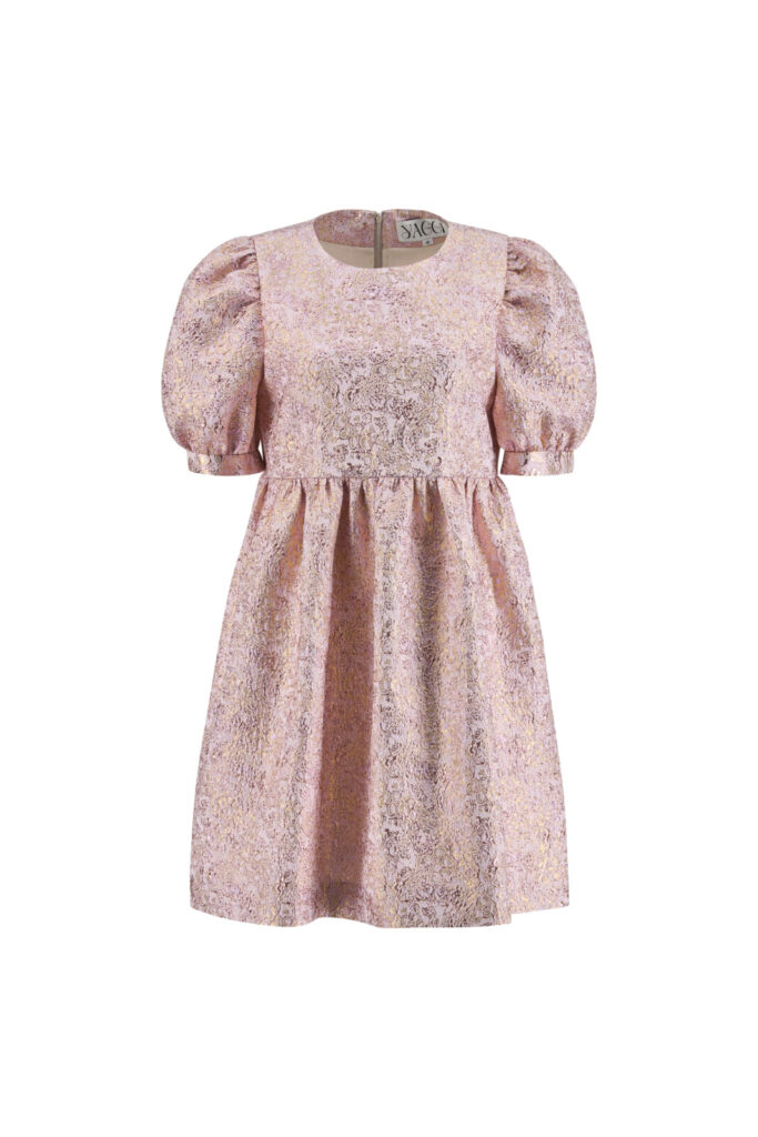 #162 Pink Lavender Silk Jacquard Balloon Dress